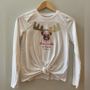 Sequin Reindeer Pug Christmas Girl's Shirt Abercrombie & Fitch Size 13/14 EUC